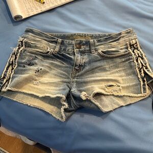 EXPRESS Brand JEAN SHORTS Sz 8 Denim w/ Lace Sides Ties Z47